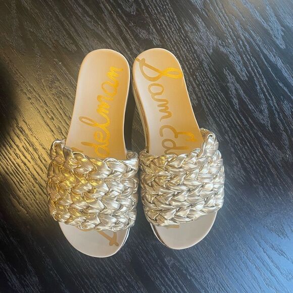 Sam Edelman Ainslie Gold Metallic Braided Slide Sandal 5.5M - Picture 3 of 7